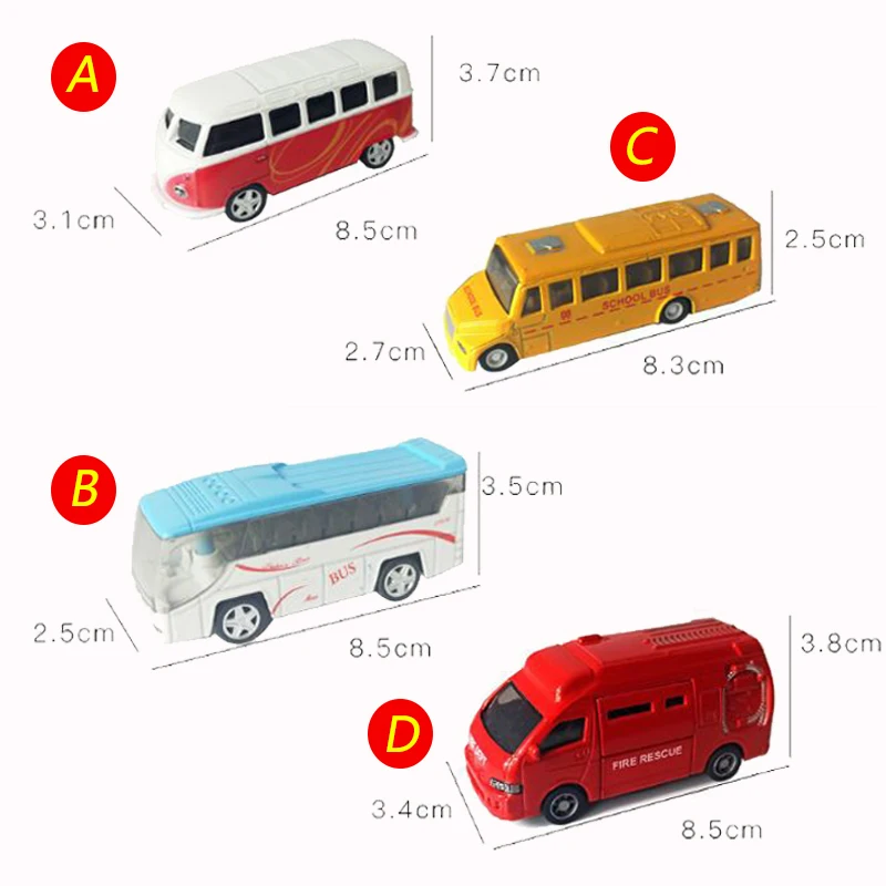 Scale 1/64 Miniature Simulation Colorful Bus Model Kit Micro Alloy School Bus Fire Rescue Vehicle Diorama Decoration Accessories