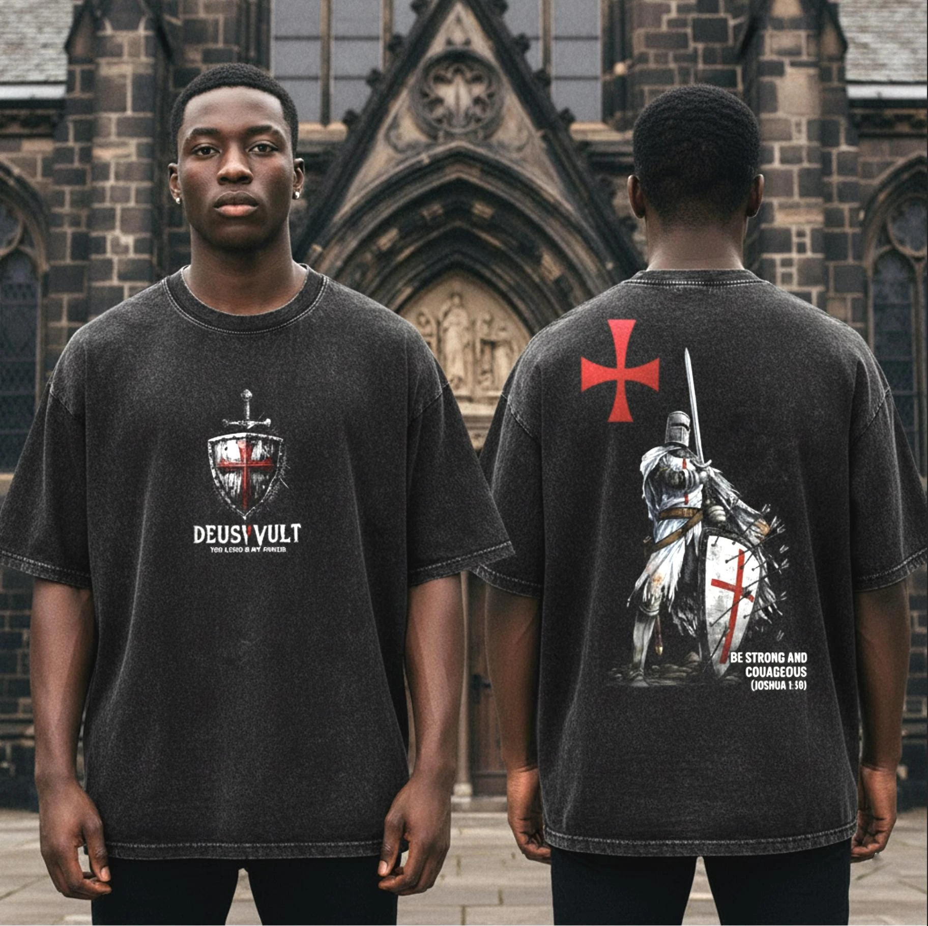 Deus Vult Washed Oversized Y2k T-shirt Men Women Streetwear Tee Mvedieval Crusader Streetwear Joshua Warrior Knight Graphic Top