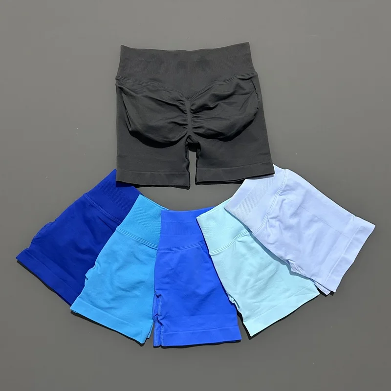 Histello السراويل الرياضية 4.5 "المرأة سلس اليوغا طماق منخفضة الخصر Scrunch بوم الجوارب تشغيل اللياقة البدنية قصيرة تجريب الصالة الرياضية السراويل