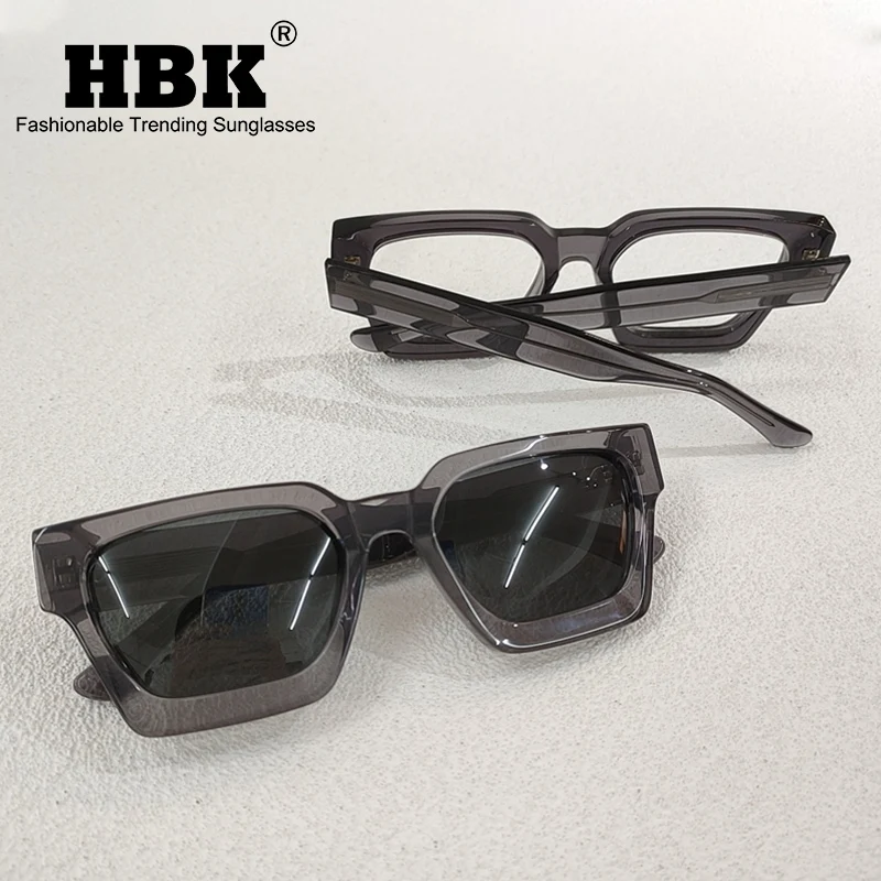 HBK TAC Thick Crystal Acetate Square Sunglasses Men High Quality Polarized Driving Sun Glasses Women Designer Oculos UV400 Case