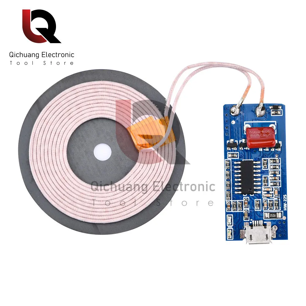 1ชิ้นแหล่งจ่ายไฟไร้สาย5V1A ชาร์จ5วัตต์โมดูลตัวส่งข้อมูลพร้อมฟังก์ชั่นตรวจจับวัตถุแปลกปลอม