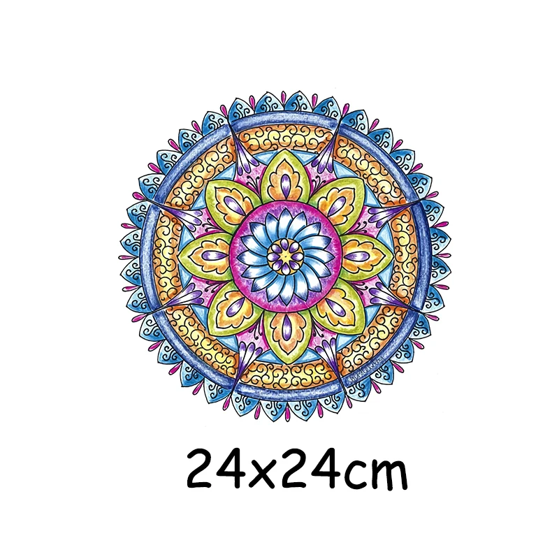 Iron On Patches Mandala Flowers Stripes Thermal Stickers On Clothes Heat Transfer Fusible Heat Transfer Vinyl Custom Patch