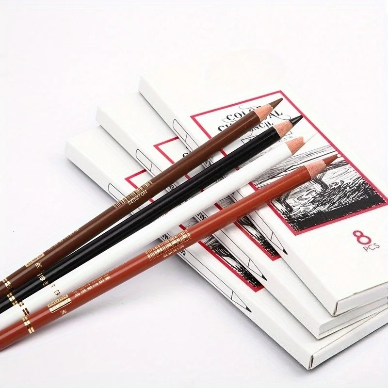 Professional Charcoal Drawing Set - Colored & White Charcoal Pencils + Blending Sticks for Artists, Sketching, Portraits