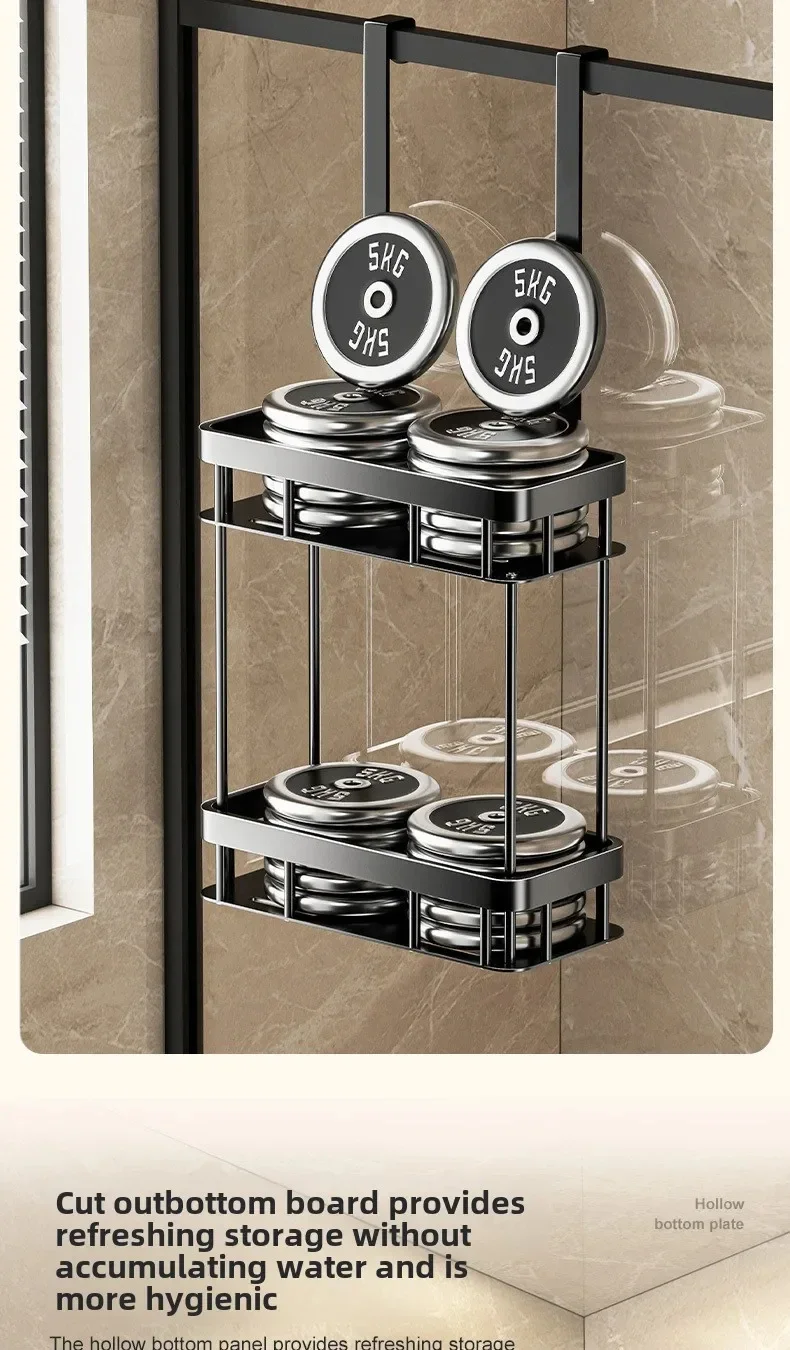 2-stufiger Duschregal für die Tür, hängendes Badezimmerregal, Wandmontierter Shampoohalter, Toiletten-Aufbewahrungsregal, rostfrei – Detail 9