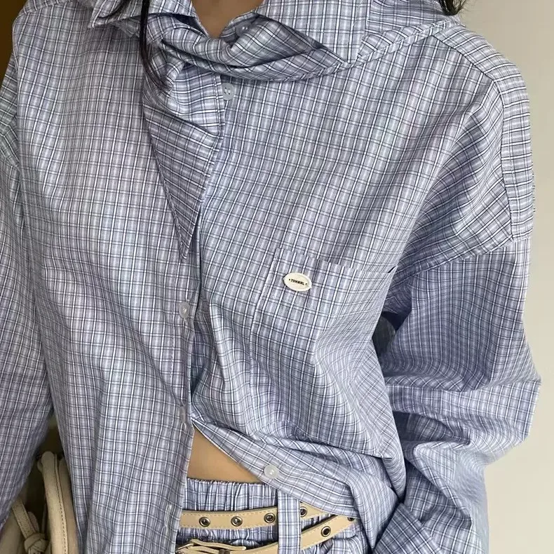 Chic Loose Plaid Set Women's Bow Tie Loose Shirt Flower Bud Shorts Two Piece Set Korean Style Fashionable Casual Outfit
