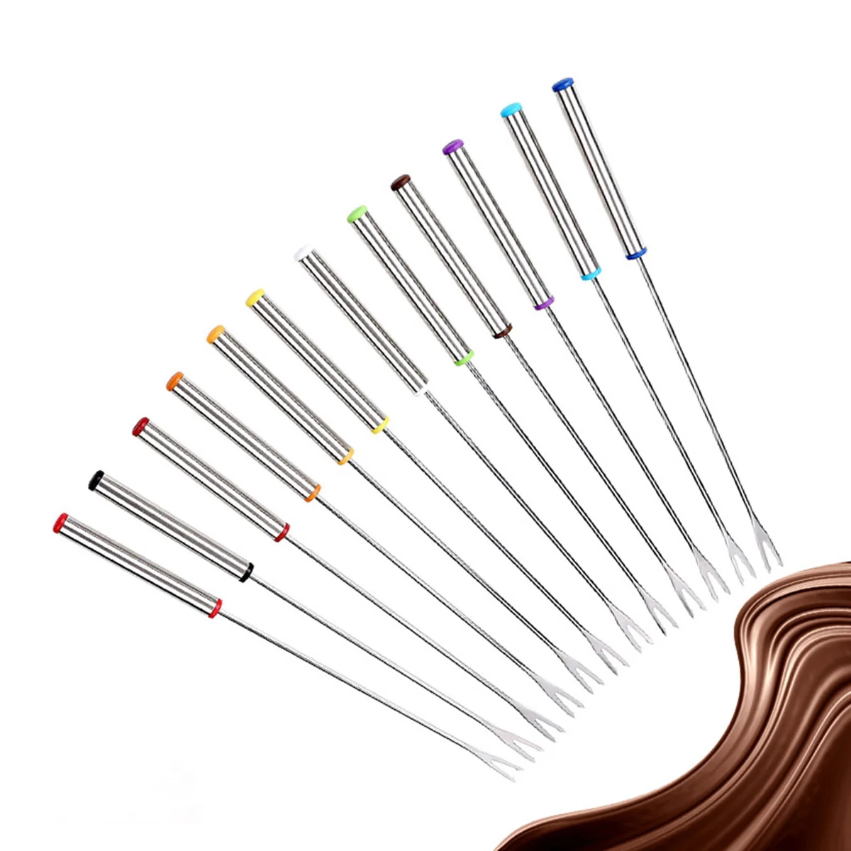 

6 Pcs Heat Sink Block Radiator Fork Fruit Food Dessert Sausage Stainless Steel Fondue