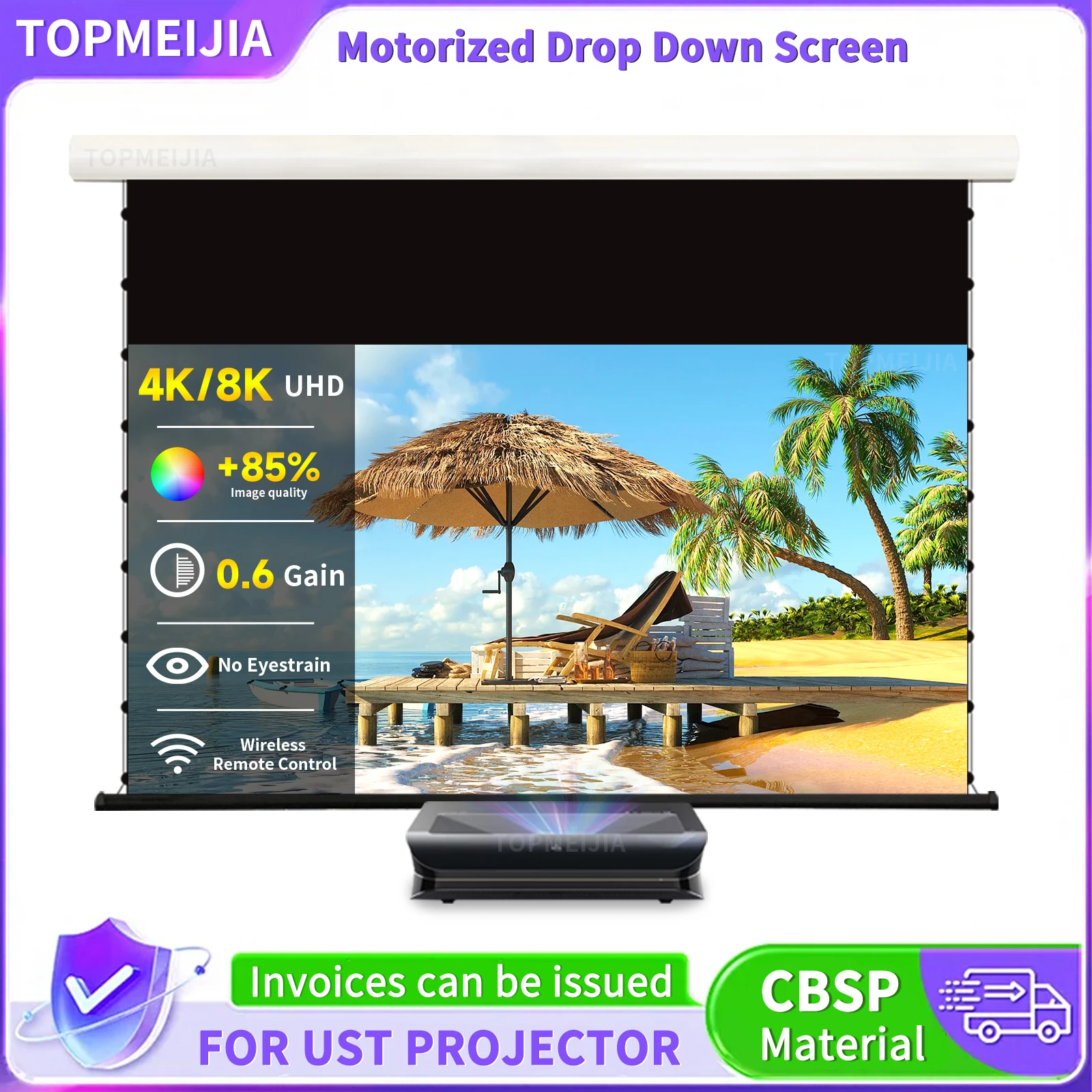 2025 New Projector Screen 120‘’ ALR Pet Crystal Motorized Drop Down Projection Screen Home Cinema for AWOL 3500 Projector