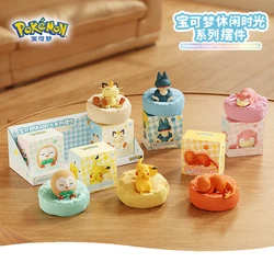 Genuine Pokemon Toys Pikachu Charmander Meowth Slowpoke Rowlet Snorlax Cute Anime Figure Sleep Model Dolls With Dustproof Pad