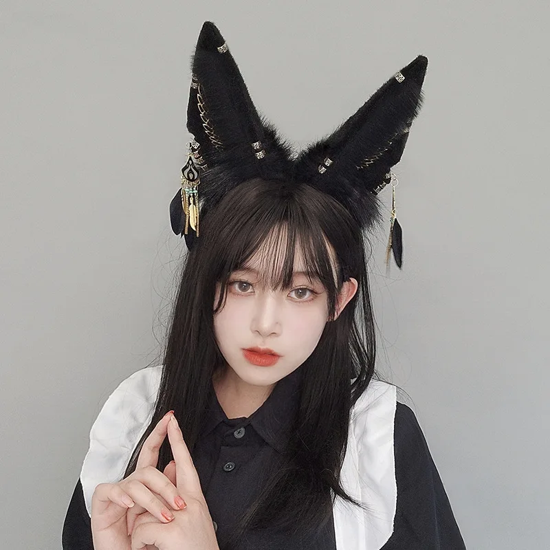 여성용 고딕 펑크 머리 고리 늑대 귀 머리띠, 수제 시뮬레이션 동물 귀 머리띠, 로리타 코스프레 애니메이션 할로윈 모자