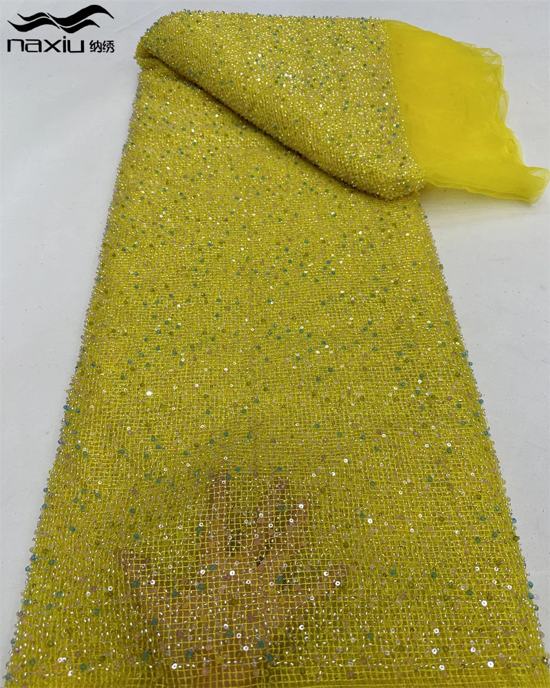 

Madison 2024 High-End African French Heavy Beads Mesh Lace Nigreian Luxury Sequins Embroidery Lace Fabric For Women Wedding