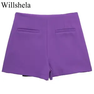 Asymmetrische Seite Reißverschluss Willshela-sieben, hohe Taille, weibliche schicke Shorts, monochrom, Vintage-Mode 8 Hauptverkaufszweiwerin in Bunda - №2