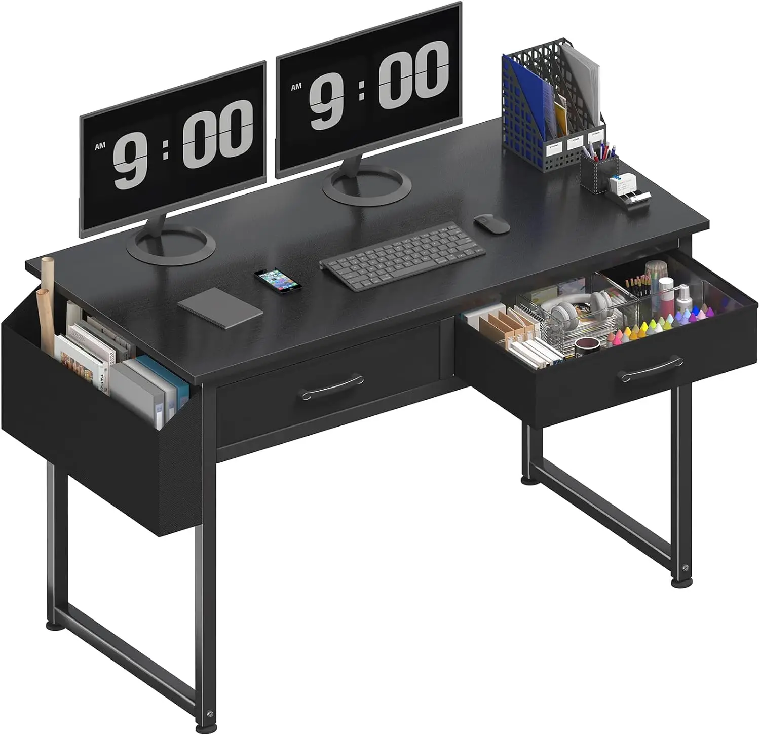 

40 Inch Computer Desk with Fabric Drawers for Home Office Bedroom, Small Gaming Desk with 2 Drawers, Study Writing Table, Black