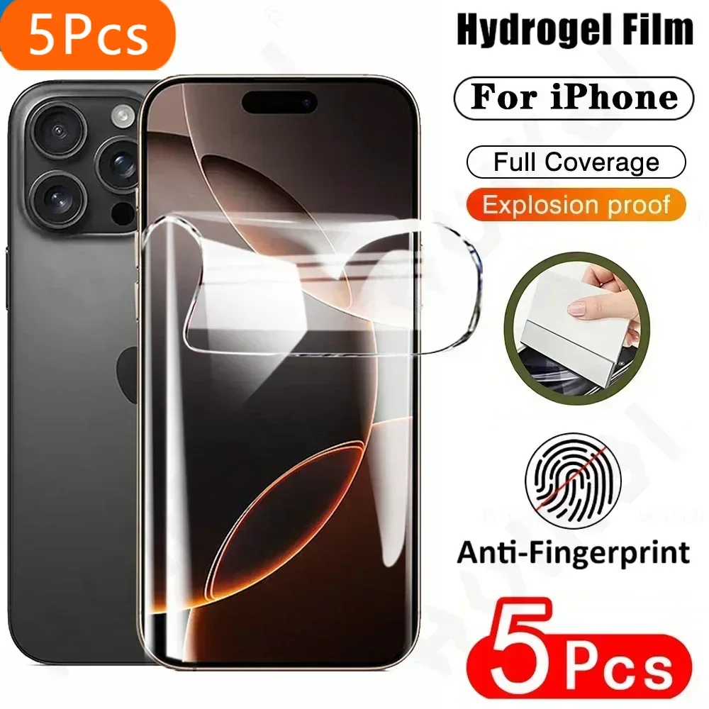 

5 Pcs Hydrogel Film For iPhone 16 15 14 13 12 11 Pro Max XS XR Plus Full Cover Screen Protector Anti-Spy Curved Tempered Glass