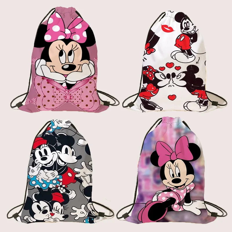 Anime Disney Mickey Mouse Children\'s Backpack Kawaii Minnie Bags Bundle Pocket Drawstring Bag Kids Backpack Gift