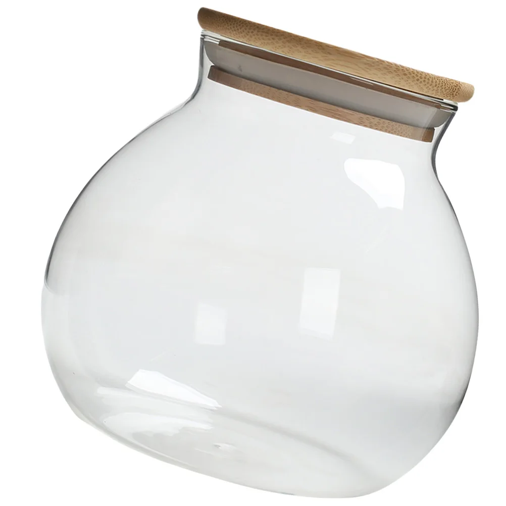 

1Pcs High Borosilicate Glass Storage Jar Transparent Bamboo Lid Airtight Tea Snack Container Acid Alkali Resistant Lead