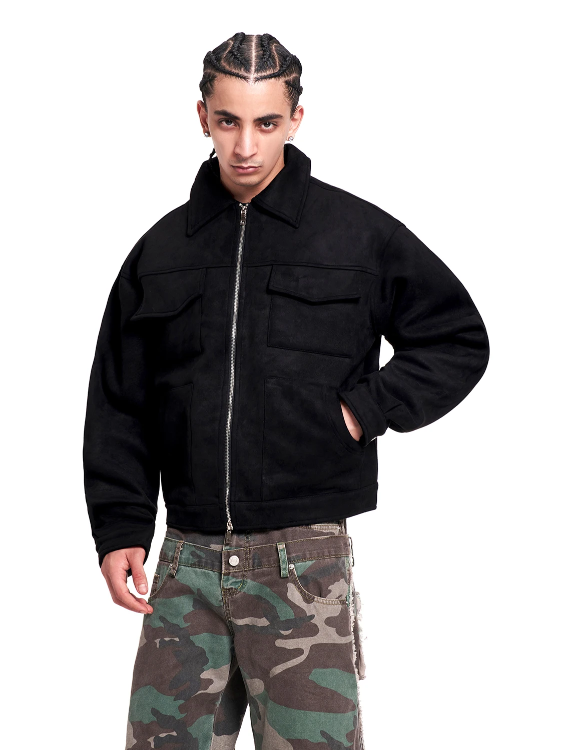 MT99 Retro High Street Suede Workwear Jacket Men's Loose Casual Warm Outerwear Windproof Youth Fashion Long Sleeve Zipper Clo...