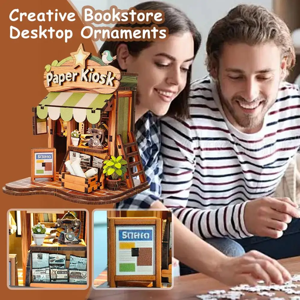 Decoración Creativa para Escritorio de Librería, Casa de Libros DIY, Edificio de Madera, Modelo de Construcción 3D Ensamblado a Mano, Muebles de Alta Calidad