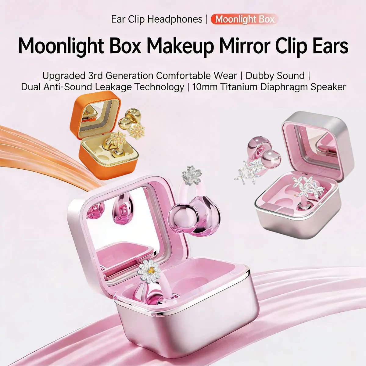 

Fill light Makeup Mirror Bluetooth Wireless Ear-Clip Headsets with Beautiful Earrings Stereo Long Battery Life for Music Travel
