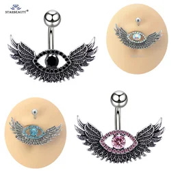 Starbeauty Blue CZ Eye Belly Button Rings Eagle Wing Navel Piercing Stainless Steel Belly Piercing Ombligo Body Jewelry 14G