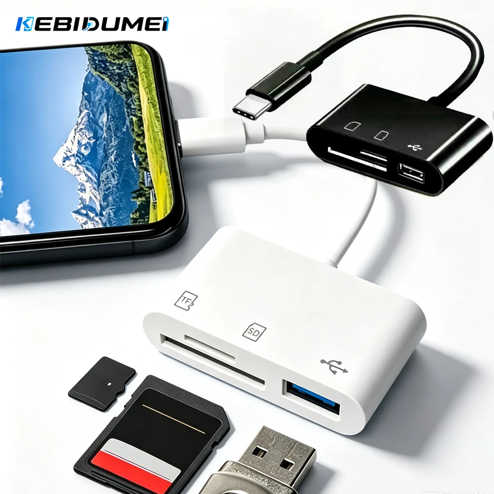KEBIDUMEI 3in1 USB-C OTG Card Reader Dual Slot SD TF Card Reader Adapter High Speed Data Transfer For Camera phone Tablet Laptop