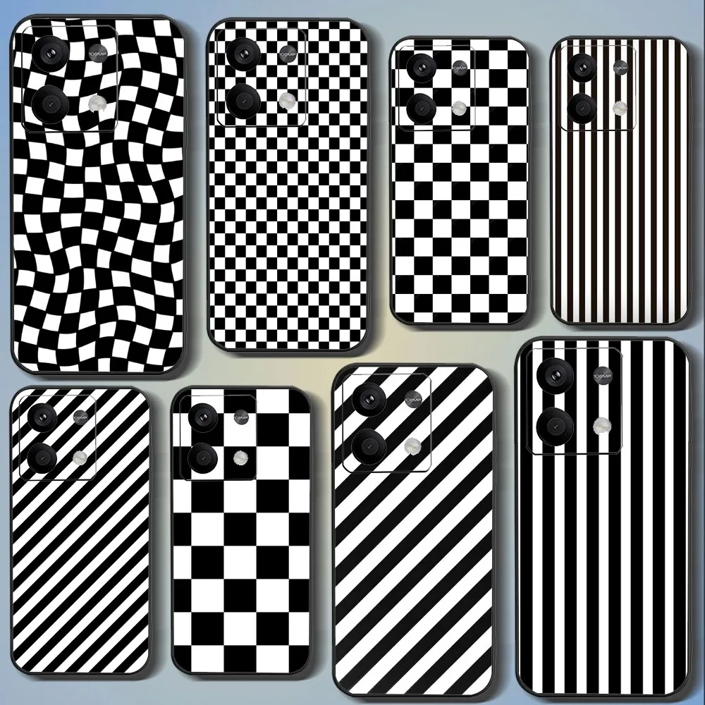 

Black And White Striped Plaid Phone Case For Xiaomi 11 Redmi Note 11 5G 8T 9A 9 10T Note8Pro Note9 12SUltra Black Case