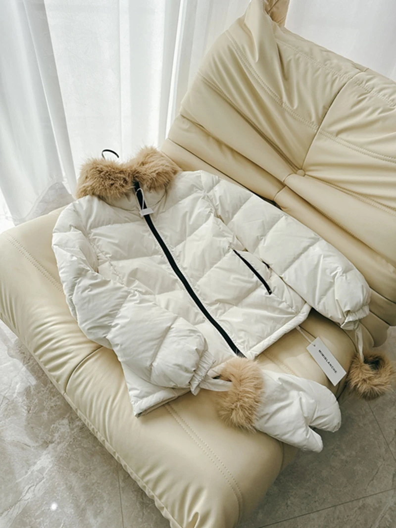 Hiver nouveau Sle coupe ajustée blanc Du vers le bas Jaet col montant 90 blanc Du plume chaleur Polyester Fiber dames manteau