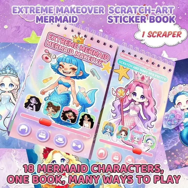 Princess Makeup And Costume Change Sticker Book Scratch Drawing Handmade Girls Children's Educational Cartoon