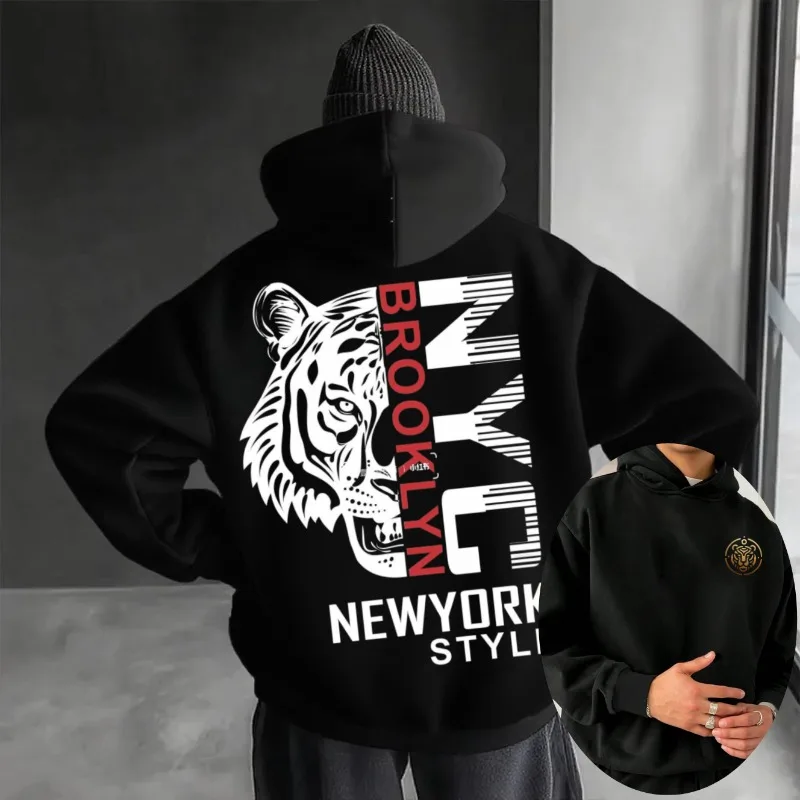 

Главная 2025 Ретро High Street Tiger Element Прохладная утолщенная повседневная свободная толстовка с карманами спереди и сзади на осень/зиму 2yk