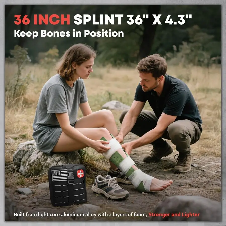 Trauma First Aid Kit Emergency Camping Gear with Tourniquet Kit, Compression Bandage, 36 Splint Portable Survival Gear for Outdo