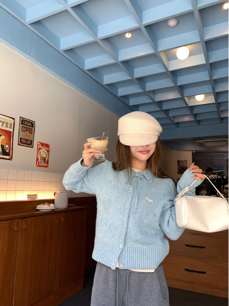 

Романтический вязаный шерстяной кардиган лимитированной серии с вышитым сердцем DEEMO STUDIO, премиум-качество, женская мода