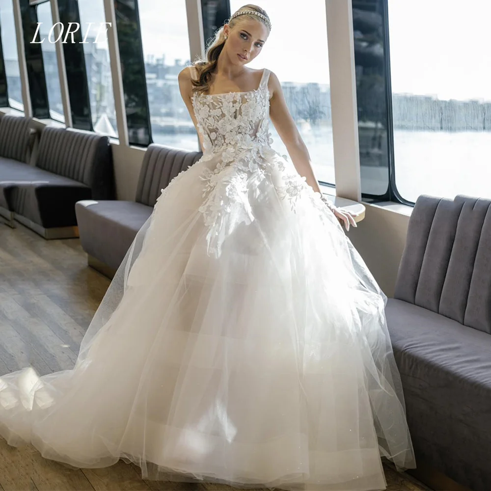 LORIE فاخر ثلاثية الأبعاد ألف خط فستان الزفاف ساحة طوق فساتين زفاف يزين أنيقة الدانتيل ثوب زفاف مخصص 2026 #1