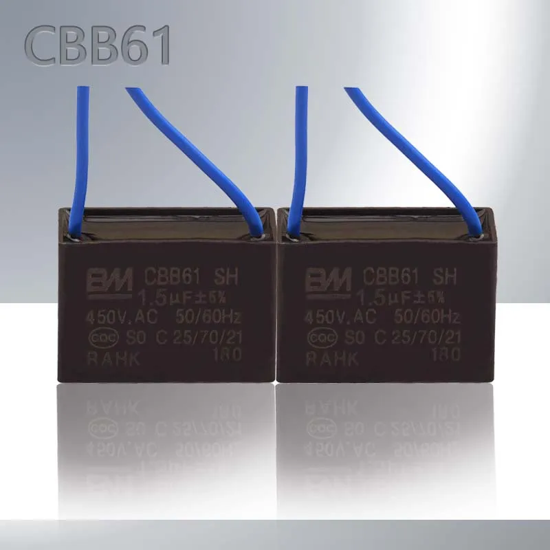 Cbb61 450V Starting Capacitor 1.5uf /1.2uf/1uf/1.8uf/2uf/2.2uf/2.5uf/2.7uf/3uf/3.5uf/4uf/4.5uf/5uf/6uf/7uf/8uf Ceiling Fan Range