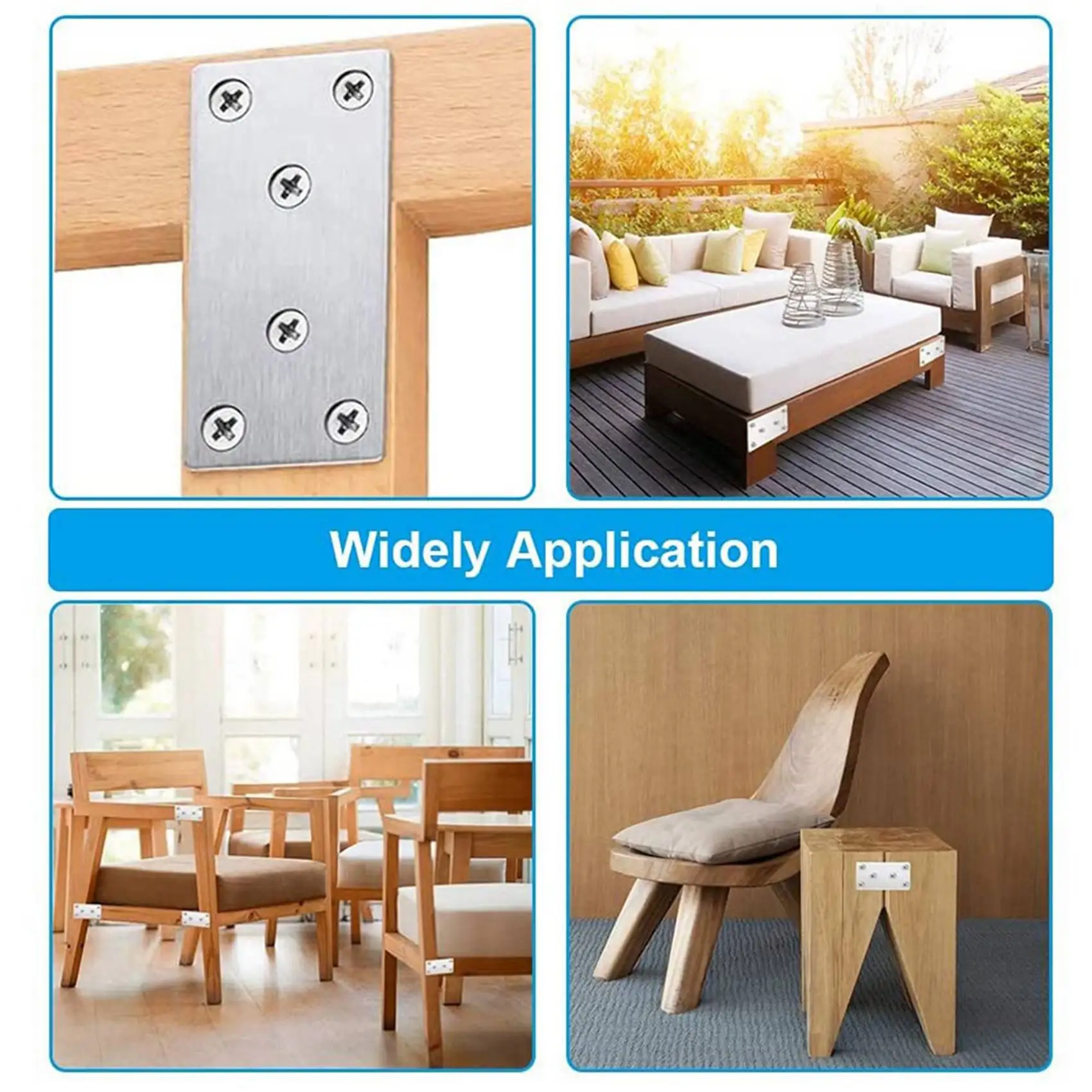 ABFU-12 PCS Mending Plates Straight Brace Brackets Heavy Duty Flat Bracket Stainless Steel Repair Plates For Furniture Wood