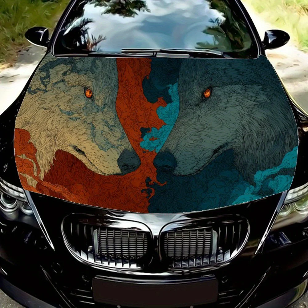 

Wolf Duel Car Hood Sticker, Personalized & Trendy Auto Art Decal, Self-adhesive Waterproof Car Exterior Vinyl Wraps Decoration,