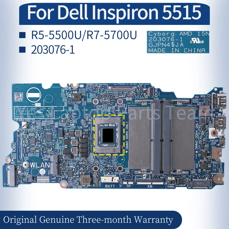 203076-1 For Dell Inspiron 5515 Laptop Mainboard 0WCD6Y WCD6Y 0KDKG8 KDKG8 R5-5500U R7-5700U Notebook Motherboard Full Tested