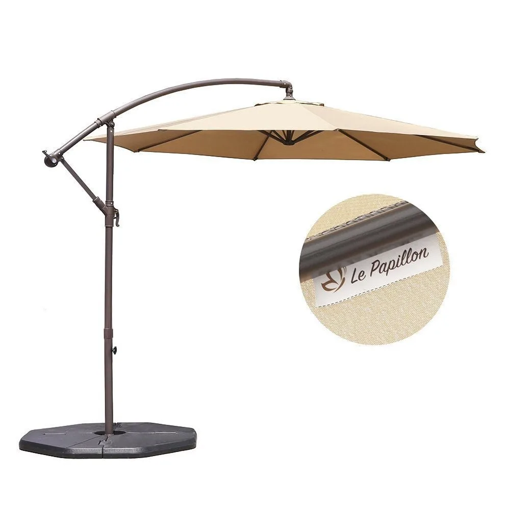 

10-ft Offset Hanging Patio Umbrella Aluminum Outdoor Cantilever Umbrella Crank Lift, Beige, Customized