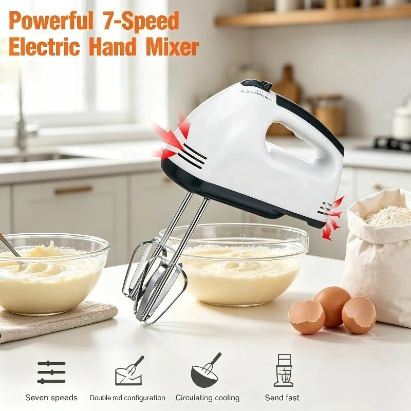 

Manual Mini 7 Speed Dough Hand Mixer Food-Blender Multifunctional Handheld Food Processor Automatic Electric Kitchen Mixer Tool