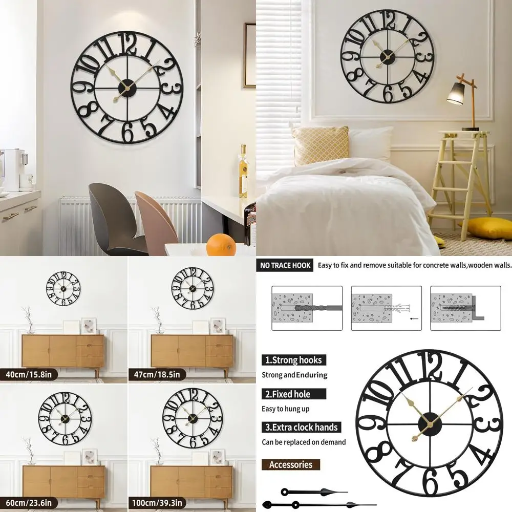 

Vintage 24 Battery-Powered Silent Wall Clock - Metal, Retro & Modern Design for Home & Office