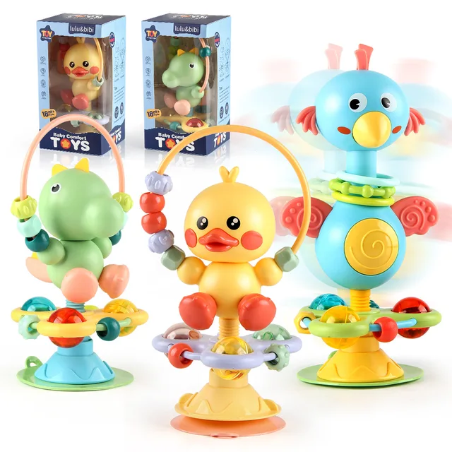 Baby Cartoon kojący dzwoniące zabawki grzechotki zestaw dla niemowląt wysokie krzesełko do karmienia zabawka stół z przyssawką zabawka interaktywny rozwój taca dla dziecka zabawka