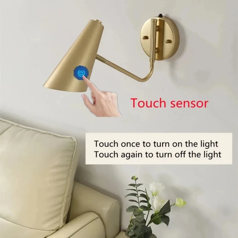 LED Touch Sensor Switch Wall Lamps Modern Adjustable Swing Long Arm Internal Household Bedside Lighting Decor Sconce Lights