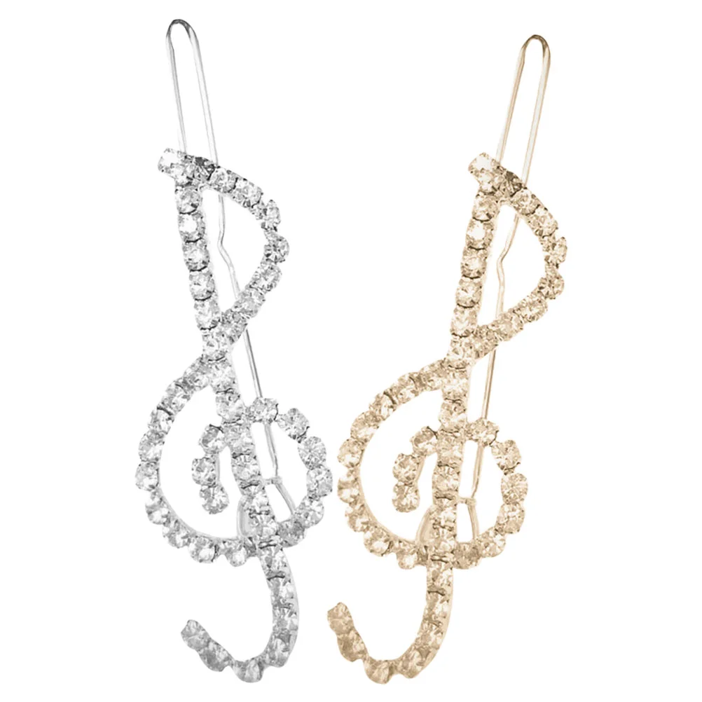 

2 Pcs Musical Note Hairpin Decorations for Women Decorative Clips Jewelry Accessories Wedding Sparkly Rhinestone Side Girls