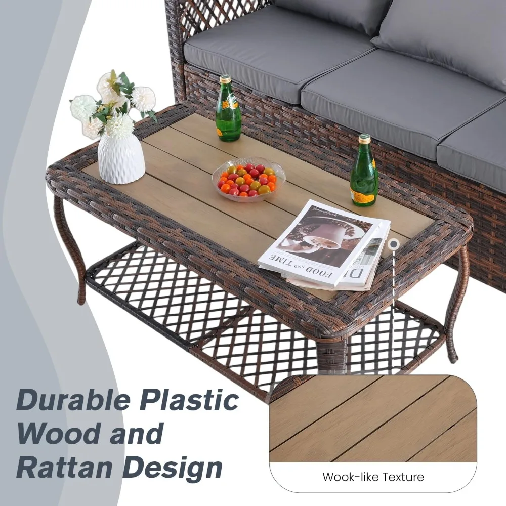 طقم أثاث للفناء مكون من 4 قطع، كراسي خوص خارجية مع مقاعد Loveseats وطاولة قهوة، مجموعة محادثة للفناء لجميع الأحوال الجوية مع Wa