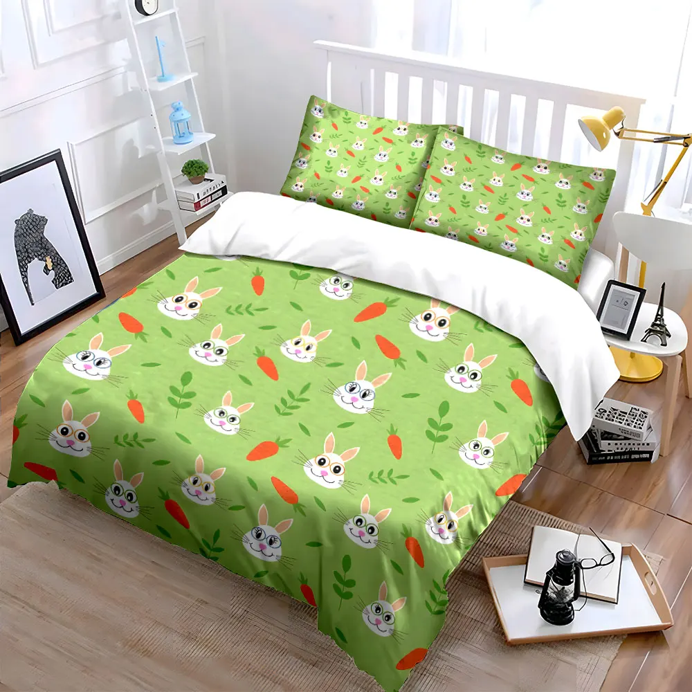 Cute bunny heads with carrots background Printed Duvet Cover Set1 Duvet Cover+2 PillowcaseMulti Size Bedroom Bedding Decor