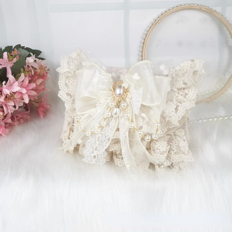 Lolita Gentle Girls Shoulder Bags Elegant Sweet Lace Bow Women\'s Handbags Fashion Cute Pearl Chain Top-Handle  Y2k Aesthetic