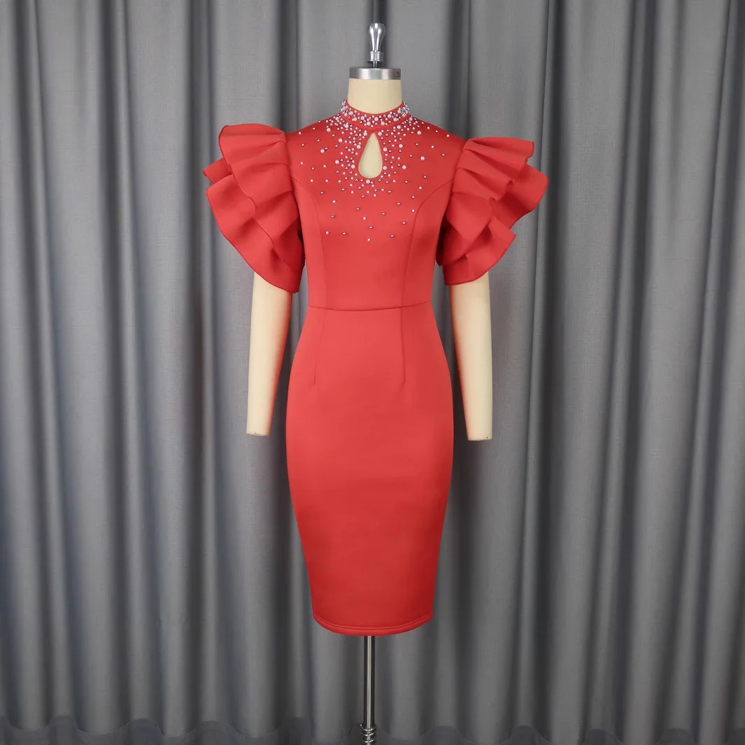 

Plus Size Dashiki African Dresses for Women Autumn African Red Polyester Short Sleeve Party Evening Midi Bodycon Dress S-4XL