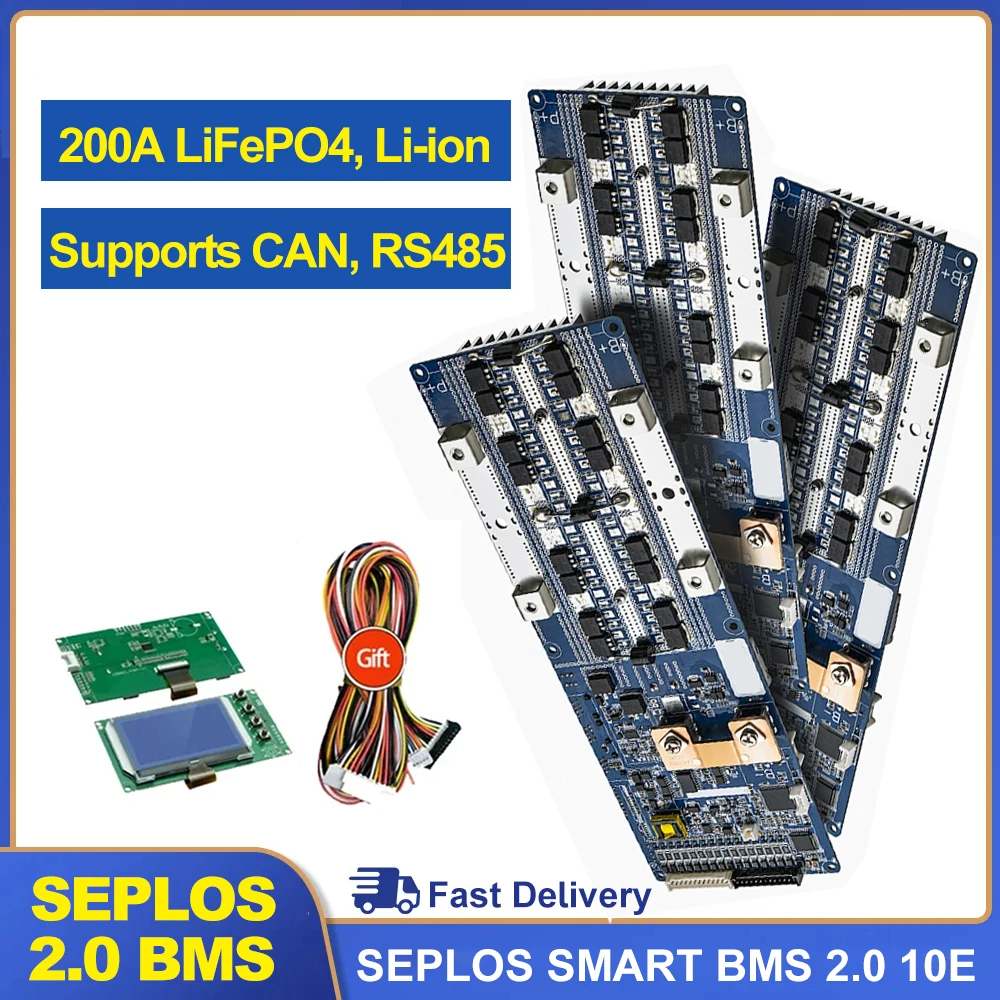 Seplos Smart BMS 200A 24V 48V LiFePO4 Batteria 7S 8S13S 14S 15S 16S CAN RS485 scheda di comunicazione inverter Bluetooth V2.0 10E