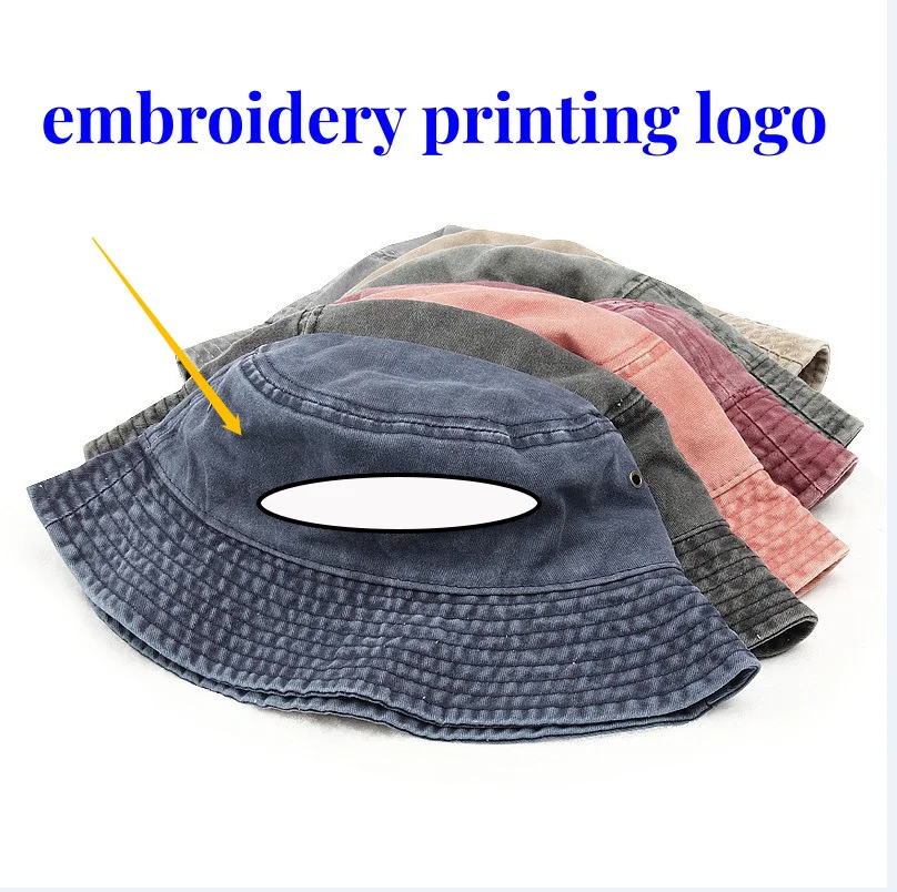 Gorra de cubo de Panamá con logotipo personalizado para hombre y mujer, sombreros de cubo de mezclilla lavados de algodón sólido, sombreros de pescador plegables Unisex Bob, Gorros de Hip Hop