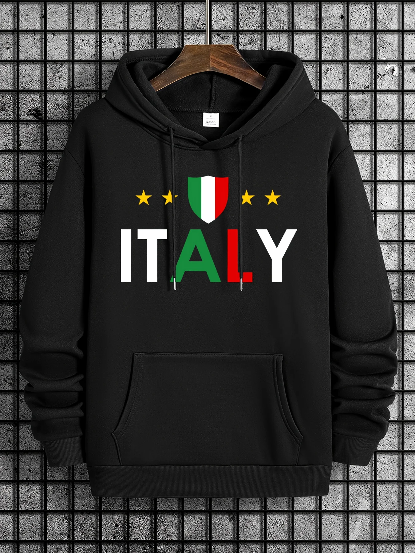 

Мужская итальянская толстовка с капюшоном и буквенным принтом спереди, спортивная толстовка с карманом, уличная одежда