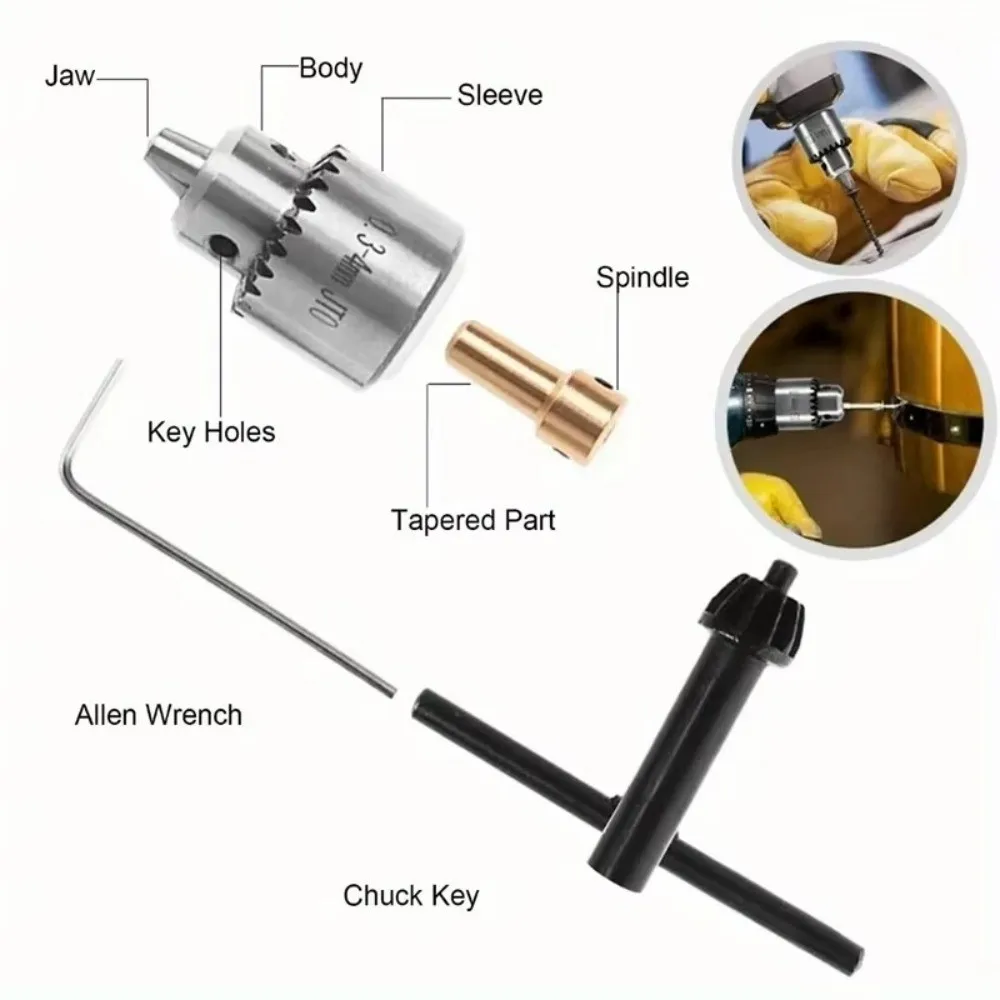 4Pcs/Set High Precision Drill Chuck Connecting Rod Shaft Sleeve Micro Drill Chuck Clamping Range 0.3-4mm Key Controlled