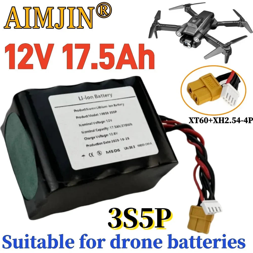 

18650 3S5P 12V 17.5Ah Rechargeable Li-ion Battery Pack For Various RC Airplane Drone Quadrotor XH2.54-4P XT60